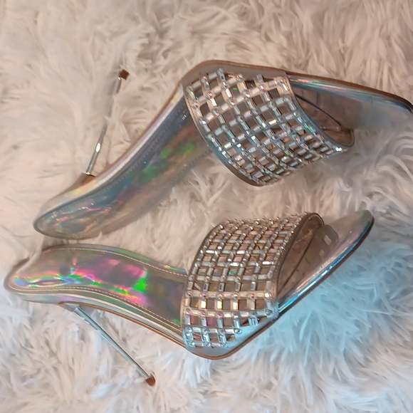 GUESS Mably Rhinestone Stiletto Dress Sandals Mules Sexy High Heels NEW SZ 10M - Picture 11 of 16